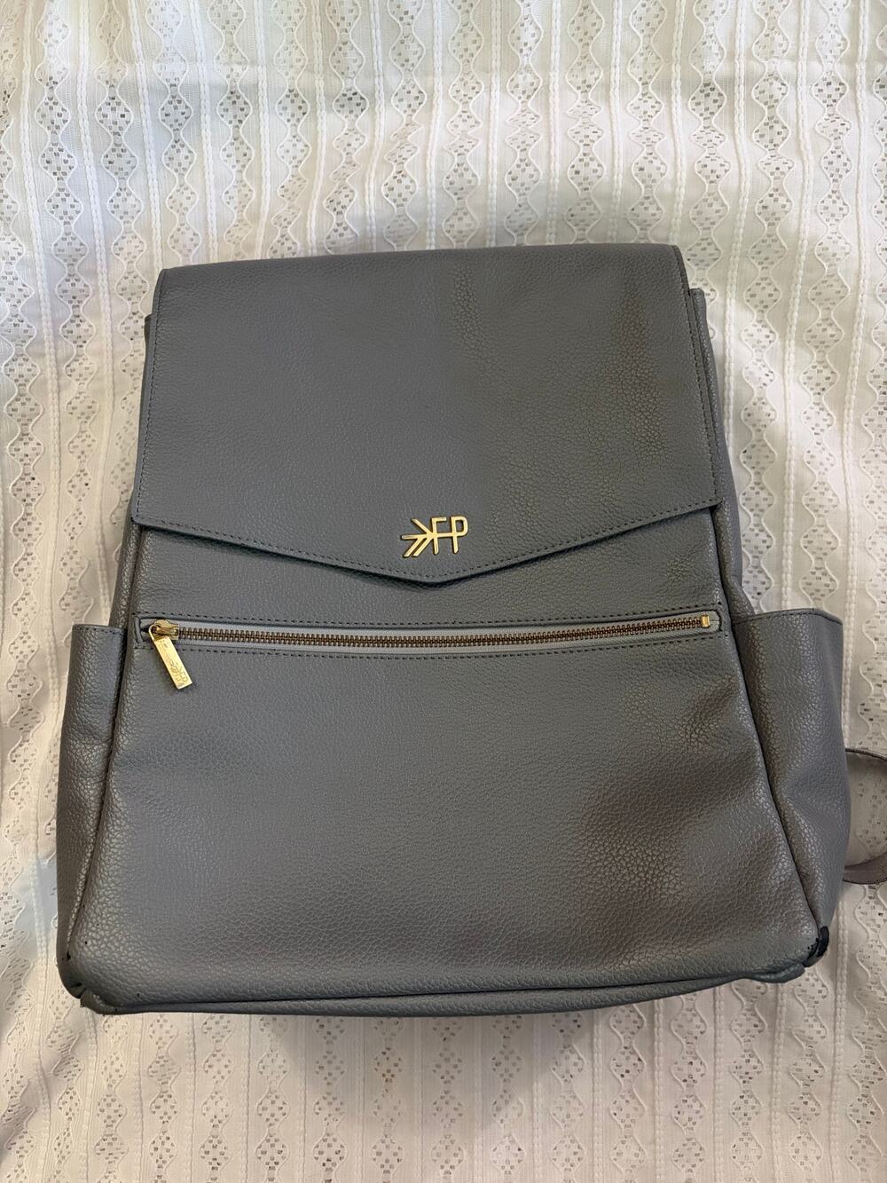 Freshly Picked Gray Faux Leather Diaper Backpack Travel Baby Bag Large